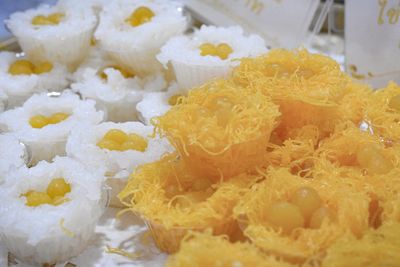 High angle view of chopped bread in plate