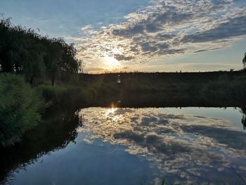 Scenic view of lake against sky during sunset