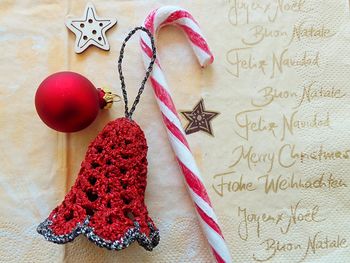 Close-up of christmas decoration on table