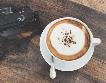 High angle view of coffee on table