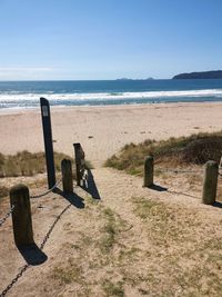 Scenic view of beach against clear sky