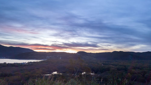 Scenic view of field against sky during sunset