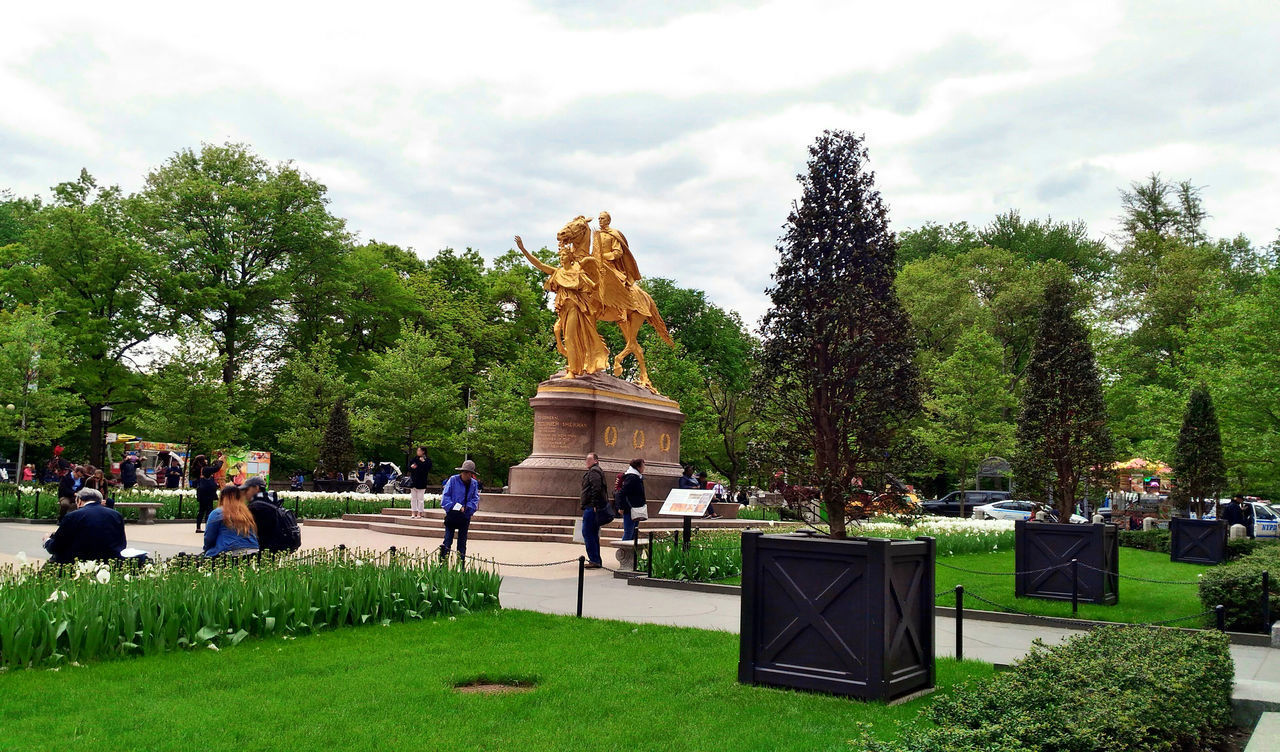 GROUP OF PEOPLE IN PARK AGAINST TREES AND SKY