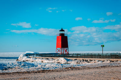 A look at lake michigan and the south pier lighthouse in charlevoix michigan