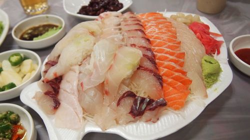 Close-up of sushi served in plate