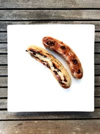Directly above shot of bread in plate on table