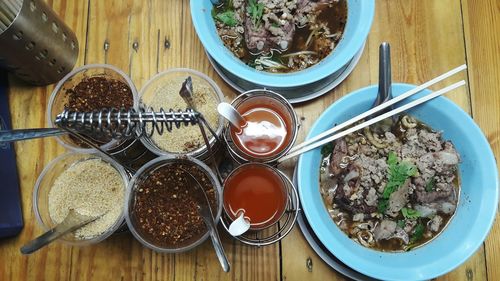 High angle view of food on table