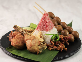 Red and white rice called nasi tumpeng  indonesian independence day celebration at 17 august