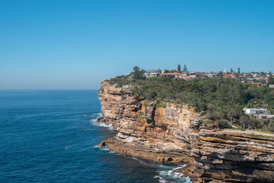 Scenic view of sea against clear blue sky