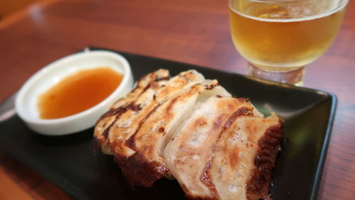 High angle view of breakfast served on table