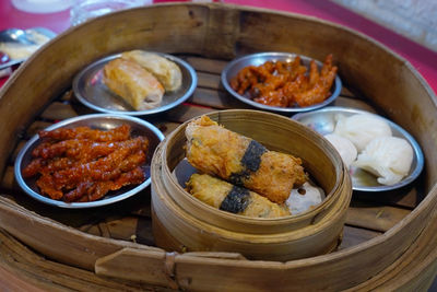 High angle view of food on table