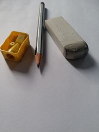 High angle view of pencils on table