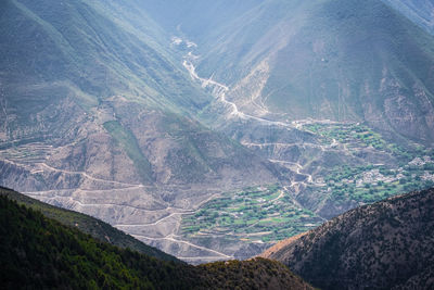 High angle view of land and mountains