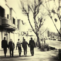 People walking on city street