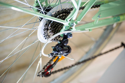 High angle view of bicycle wheel