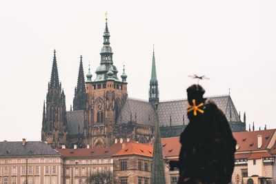 Low angle view of buildings in city against sky