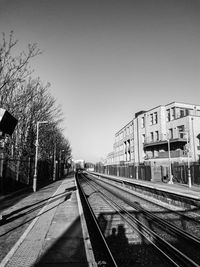 View of railroad tracks against clear sky