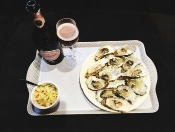 High angle view of food served on table