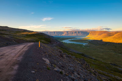 Scenic view of landscape against sky during sunset