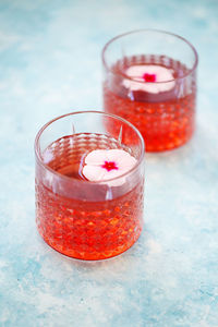 Close-up of cocktail in glass on table