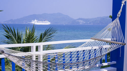 Scenic view of sea against blue sky