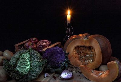 Close-up of pumpkin on table