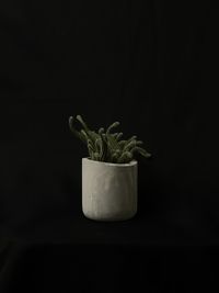 Beautiful cement flowerpot with plant like artwork