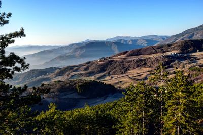 Scenic view of mountains against clear sky