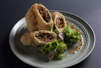 Close-up of food served in plate