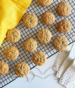 High angle view of cookies on table