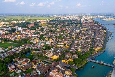 High angle view of townscape against sky