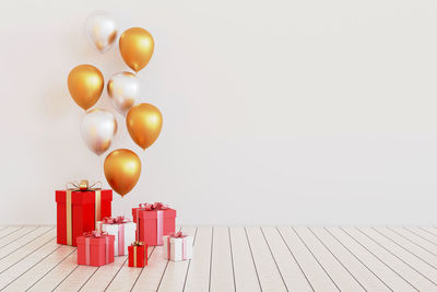 Directly above shot of christmas decorations against white background