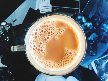 High angle view of coffee on table