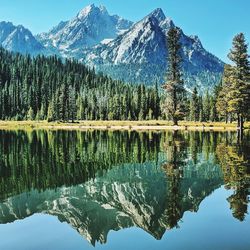 Calm lake in the sawtooth mountains in idaho