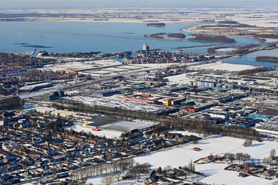 High angle view of crowd on city during winter