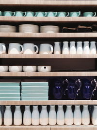 Ceramics arranged on shelf