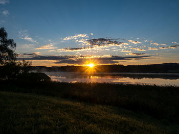 Scenic view of field against sky at sunset