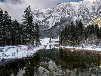 Scenic view of snow covered mountain against sky