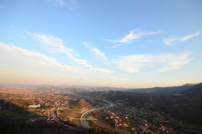 High angle view of cityscape against sky