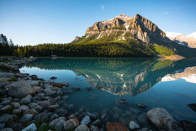 Reflections of fairview mountain from lake louise