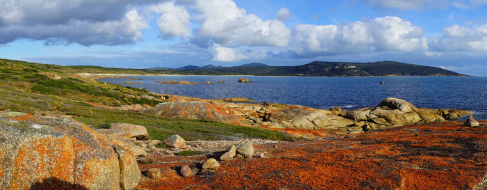 Scenic view of sea against cloudy sky