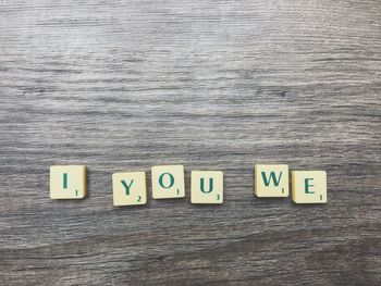 Directly above shot of alphabets on table