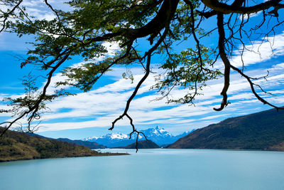 Scenic view of lake against blue sky