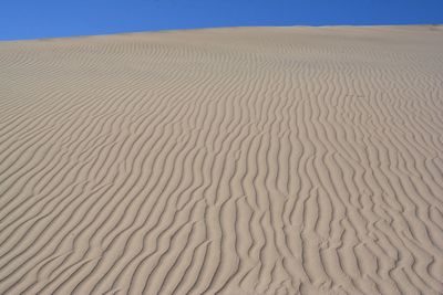 Sand dunes in desert against clear sky