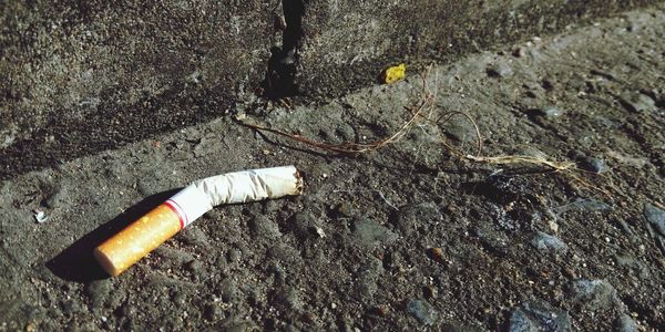 High angle view of cigarette on street