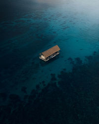 High angle view of abandoned ship on sea