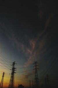 Low angle view of electricity pylon against sky