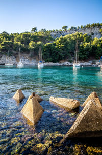 Scenic view of sea against clear sky