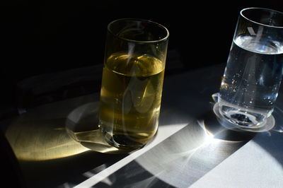 High angle view of beer glass on table