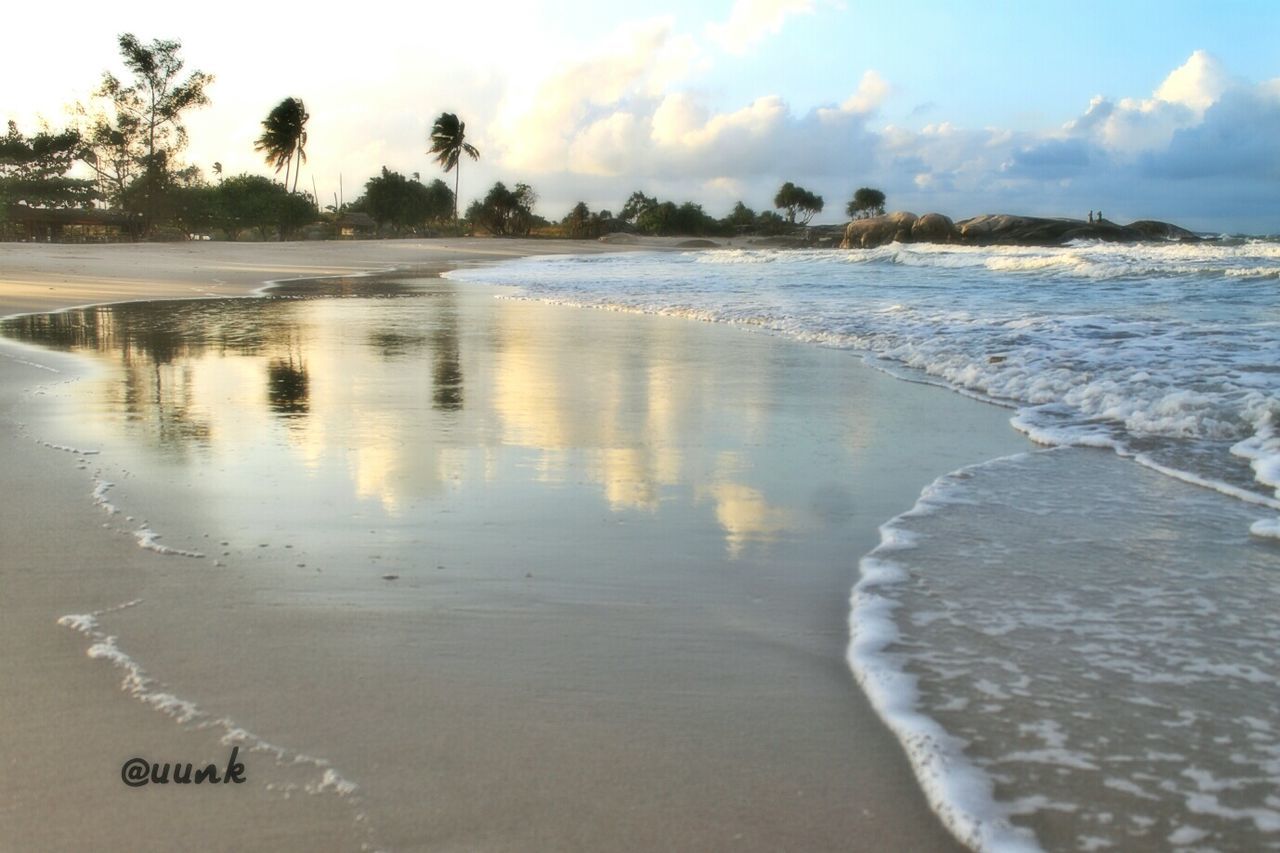 water, beach, sea, sand, shore, sky, tranquil scene, tranquility, scenics, beauty in nature, nature, horizon over water, wave, idyllic, reflection, cloud - sky, sunset, coastline, surf, outdoors